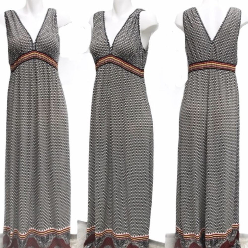 Studio M Geometric Maxi Dress - Black and Brown